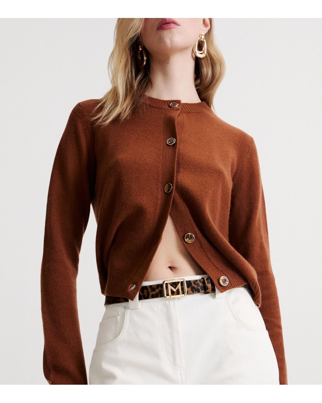 Marella White Leather Leopard Print Belt