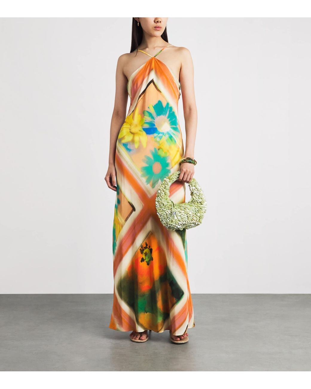 Staud Metallic Halterneck Cubism Maxi Dress