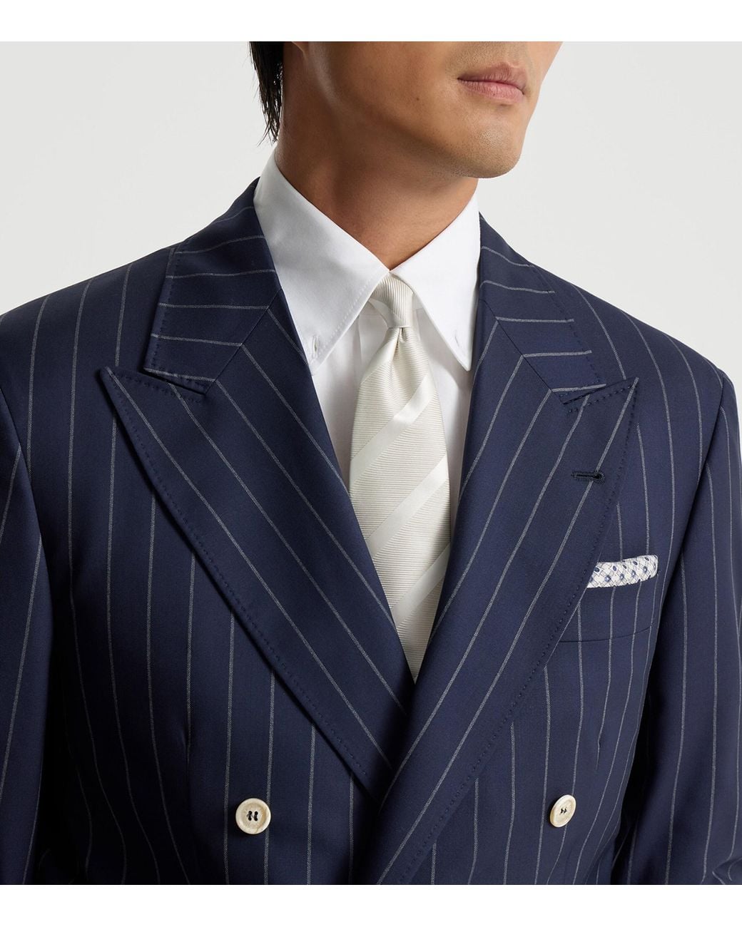 Brunello Cucinelli White Silk Stripe Tie for men