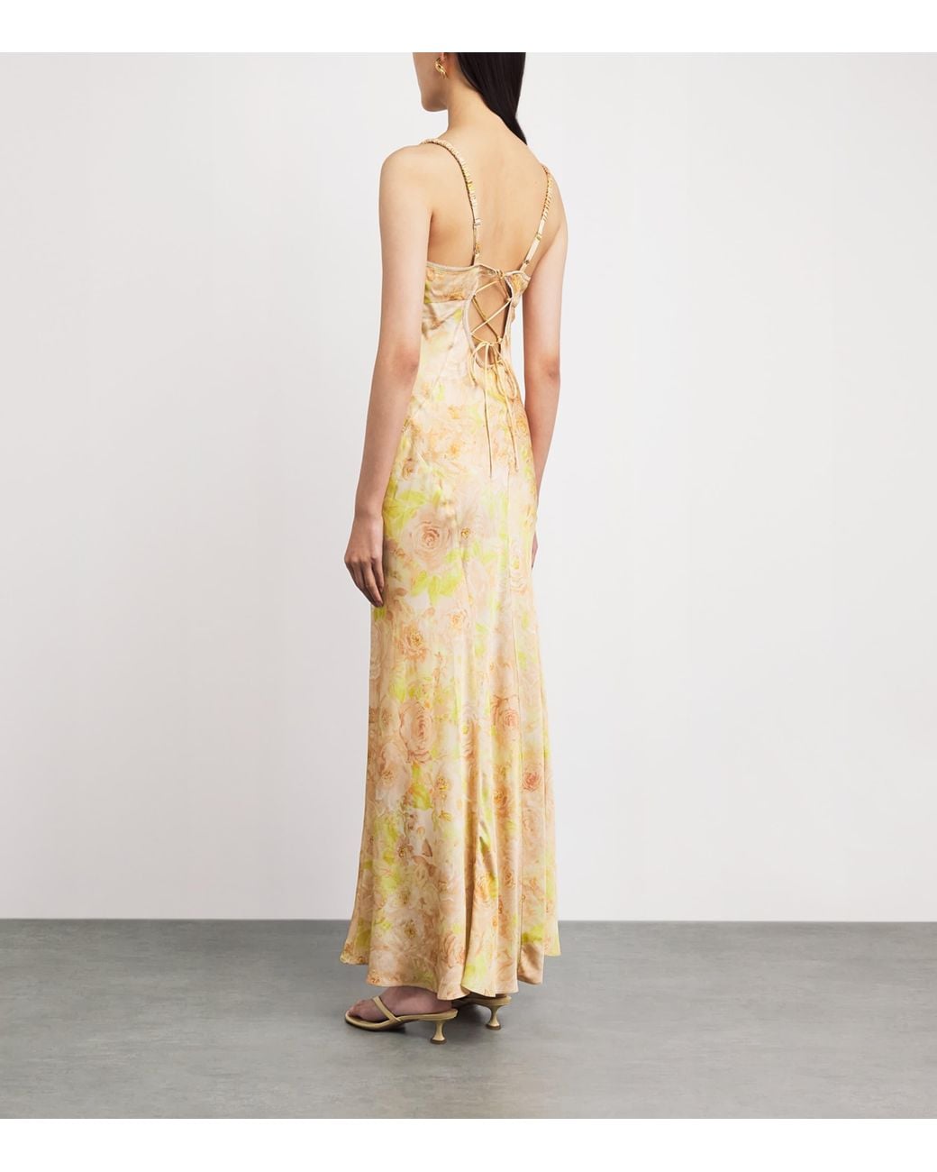 Sandro Metallic Satin Floral Maxi Dress