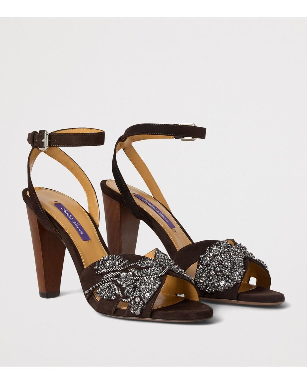 Ralph Lauren Black Suede Ryne Heeled Sandals 95