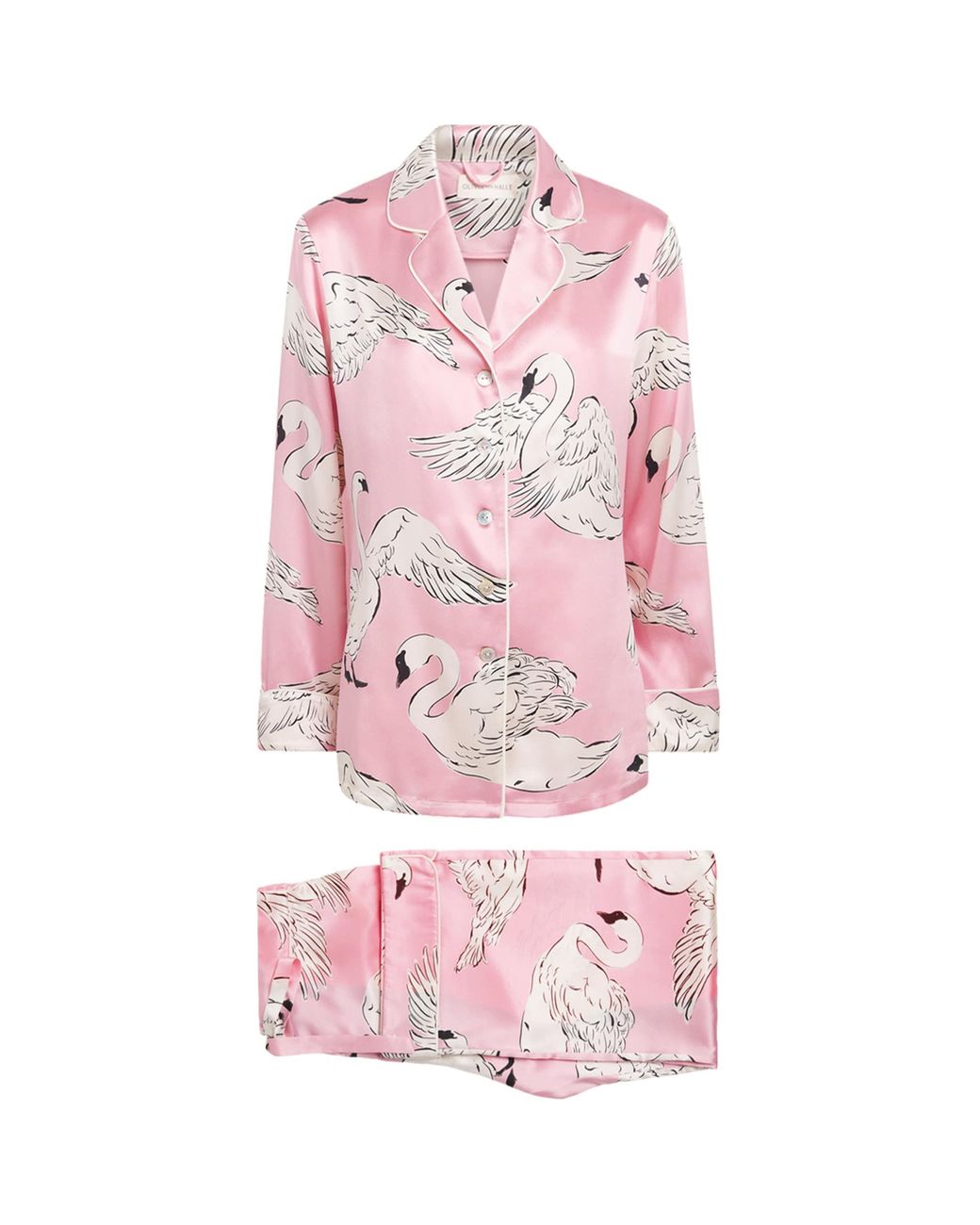 Olivia Von Halle Pink Silk Lila Selene Swan Pyjamas