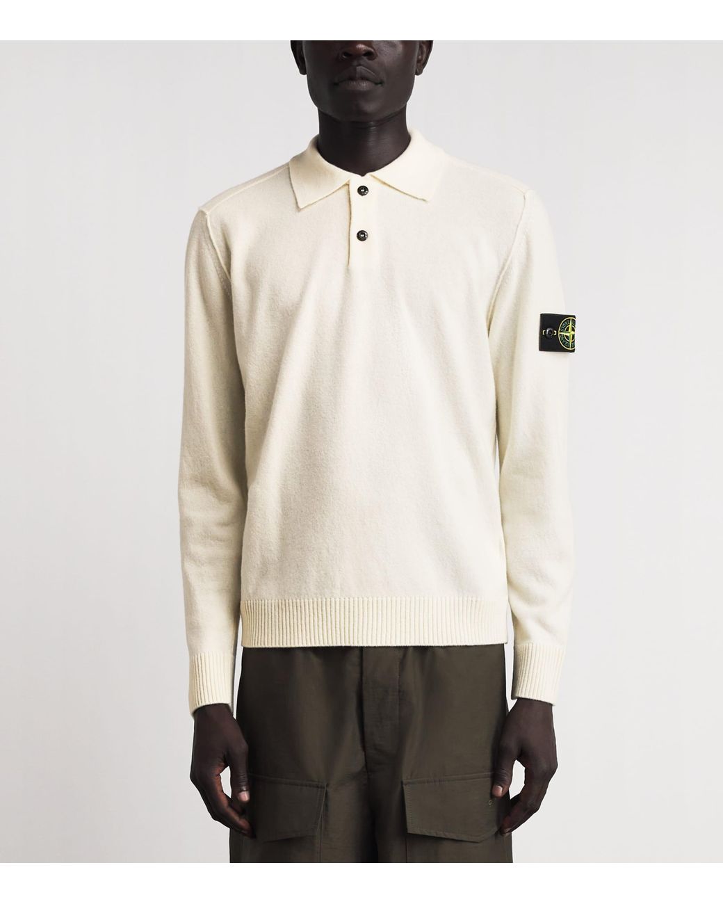 Stone Island White Virgin Wool Polo Sweater for men