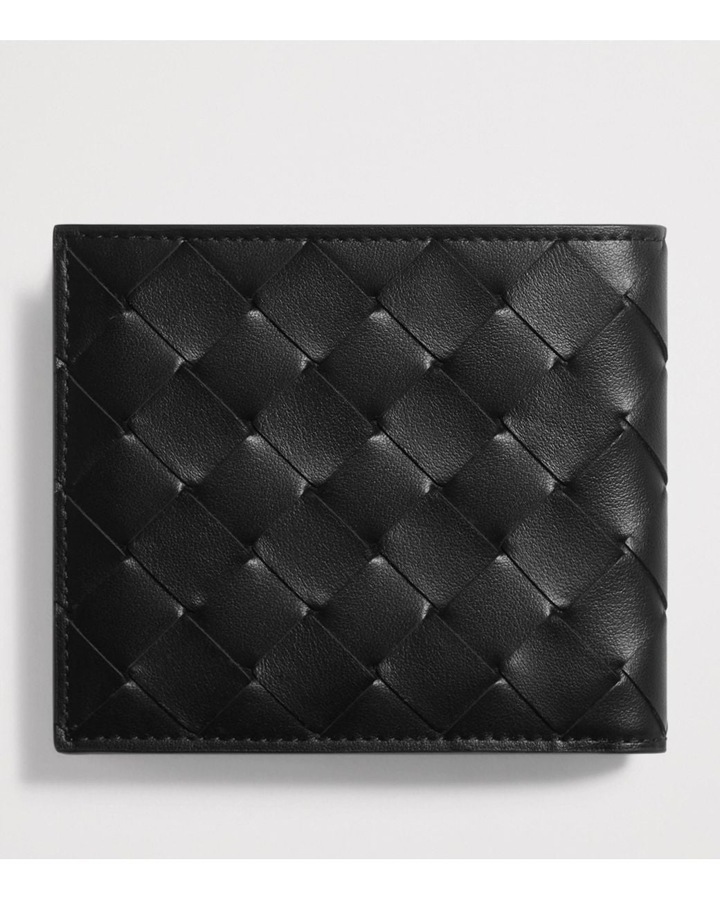 Bottega Veneta Black Leather Intrecciato Bifold Card Holder for men