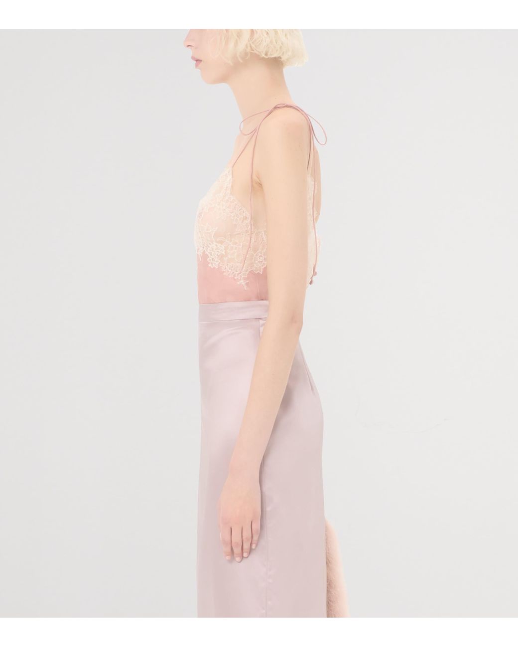 Valentino Pink Silk Lace-Trim Tank Top