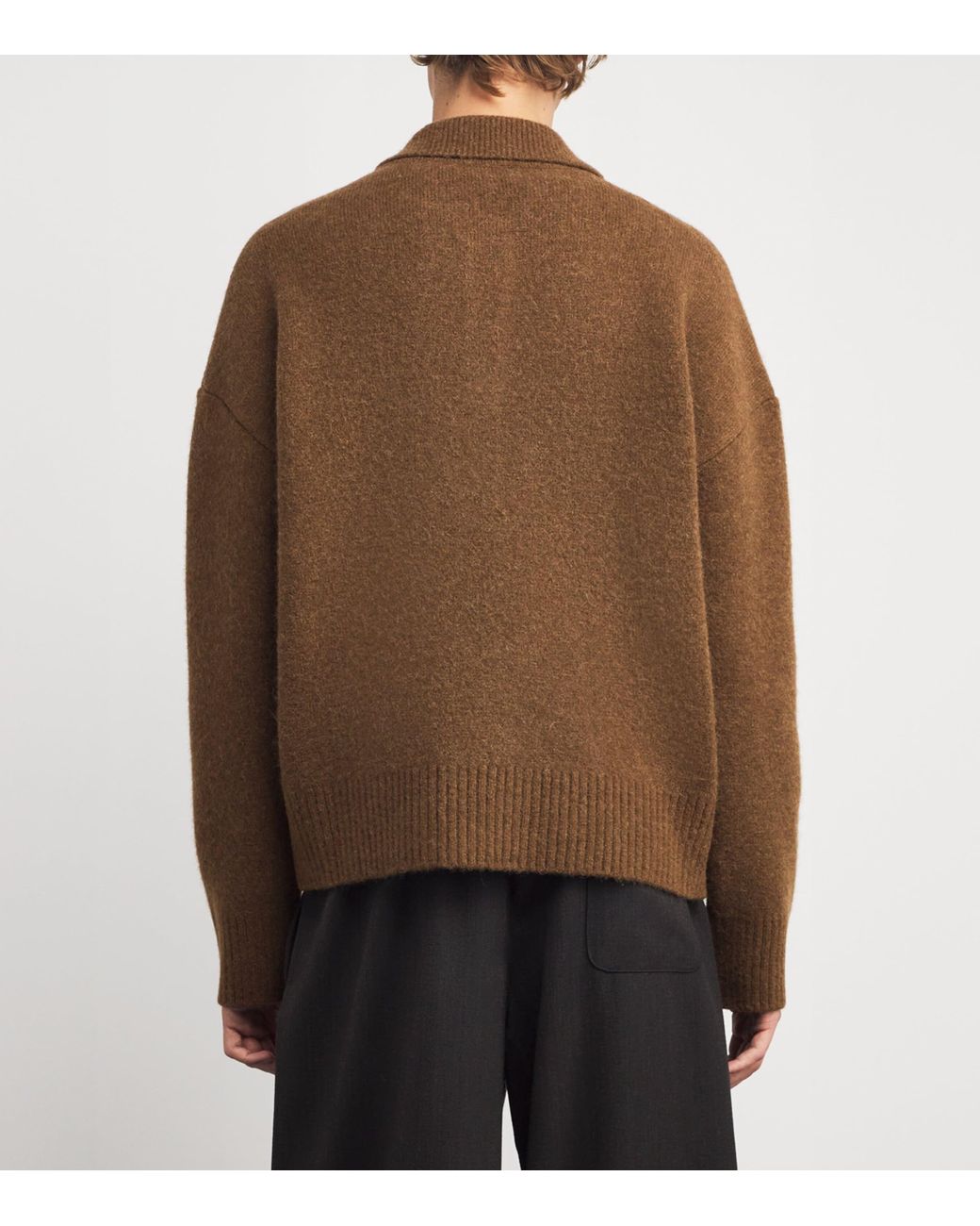 AMI Brown Alpaca-Blend Polo Sweater for men