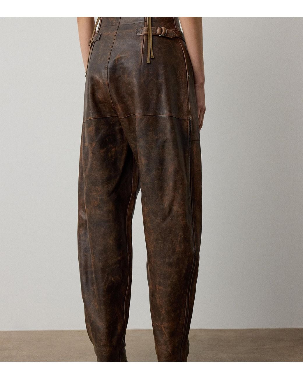 Ralph Lauren Brown Distressed Lambskin Hania Trousers