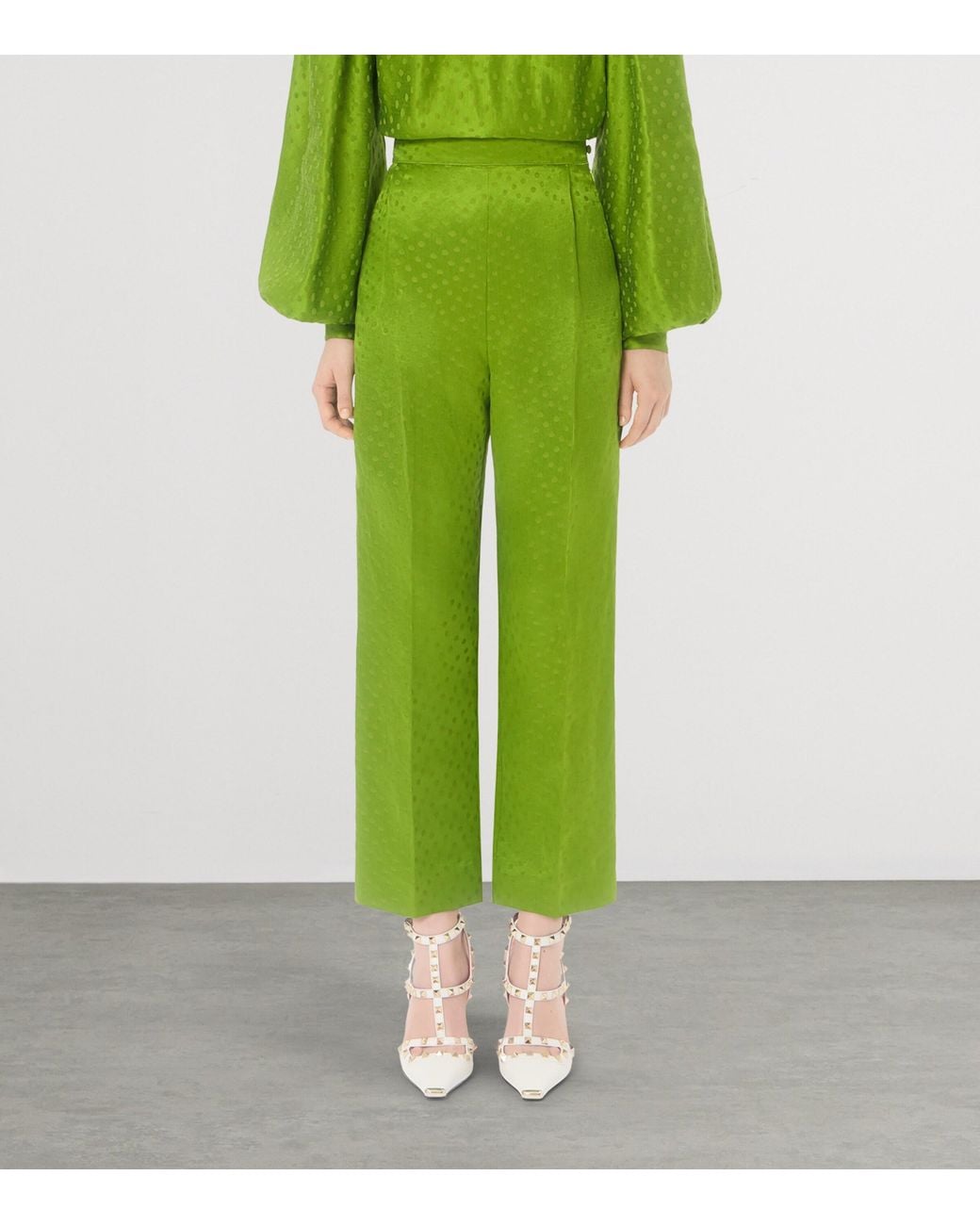 Valentino Green Linen-Silk Pleated Trousers