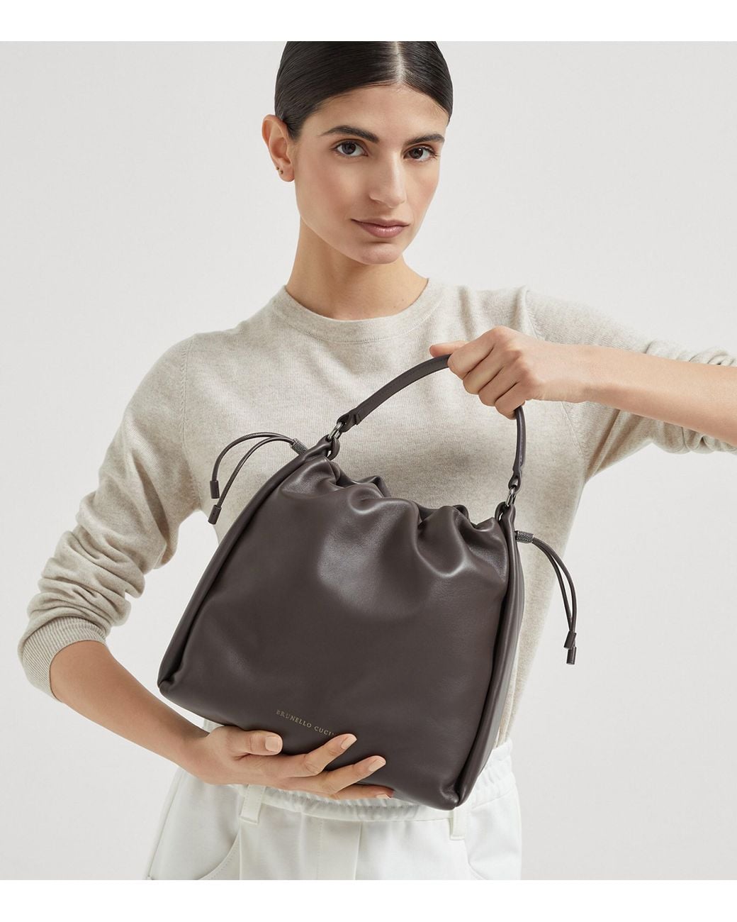 Brunello Cucinelli Black Medium Leather Mellow Bucket Bag