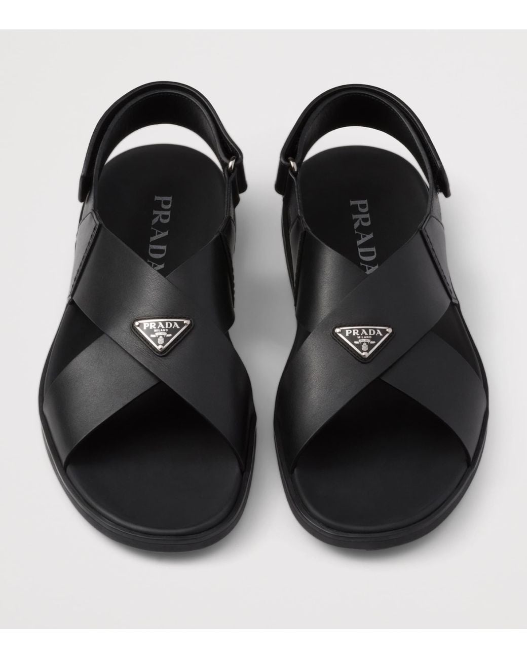 Prada Black Leather Crisscross Sandals for men