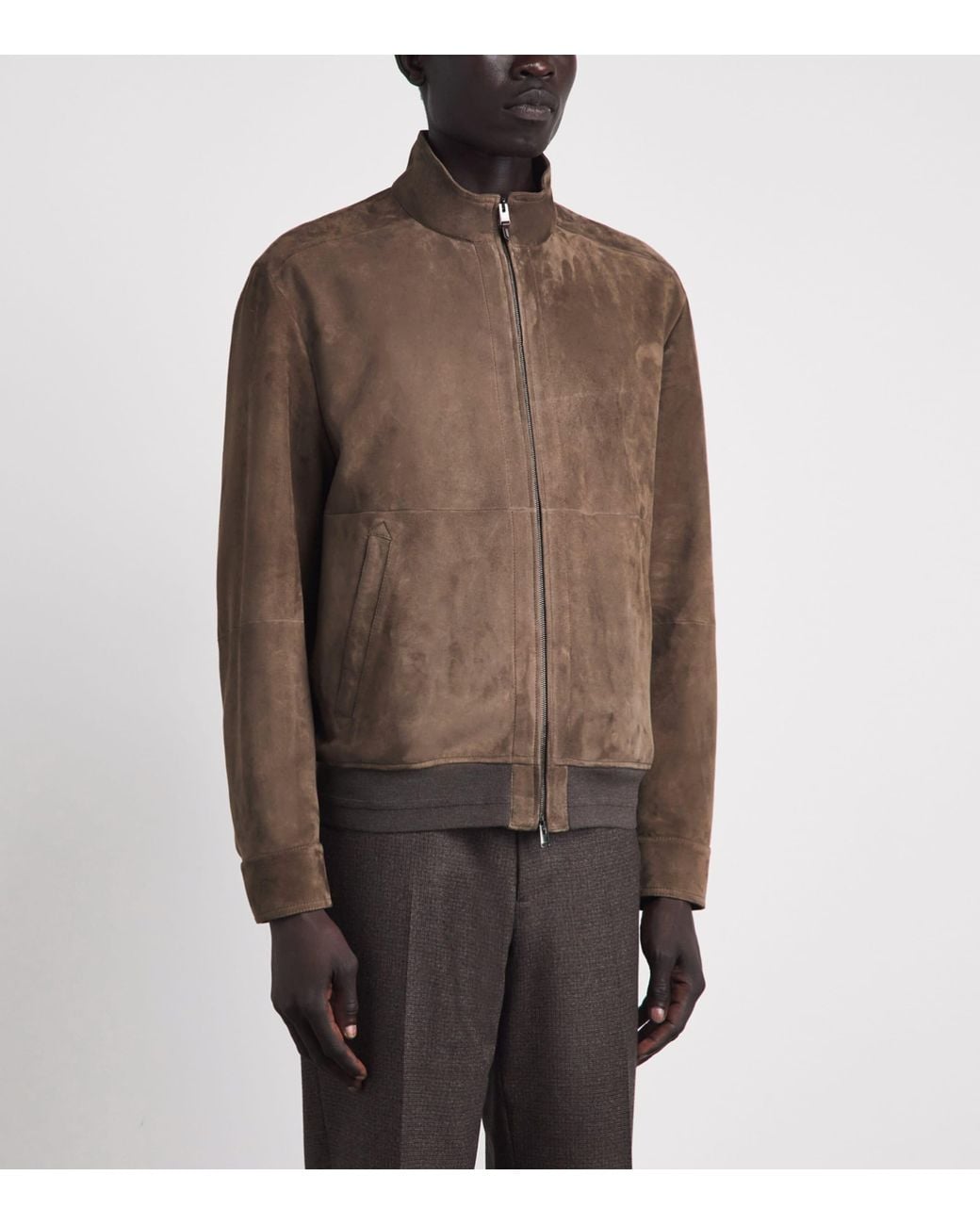 Canali Brown Lamb Suede Bomber Jacket for men