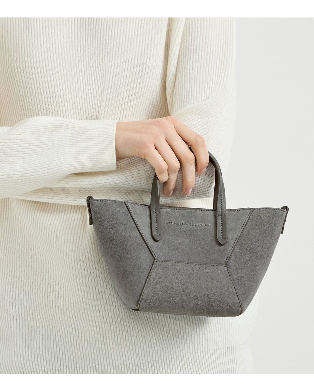 Brunello Cucinelli Gray Mini Suede Bc Duo Tote Bag