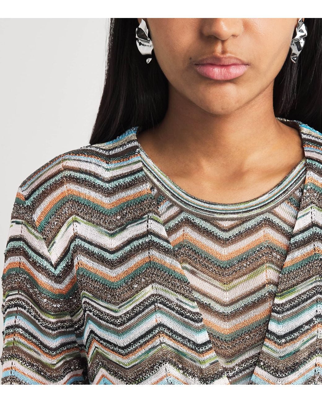 Missoni Gray Zigzag Metallic Longline Cardigan