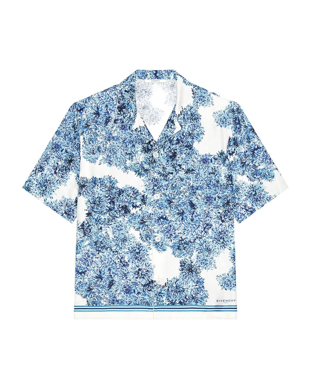 Givenchy Blue Silk Floral Couture Seam Shirt for men