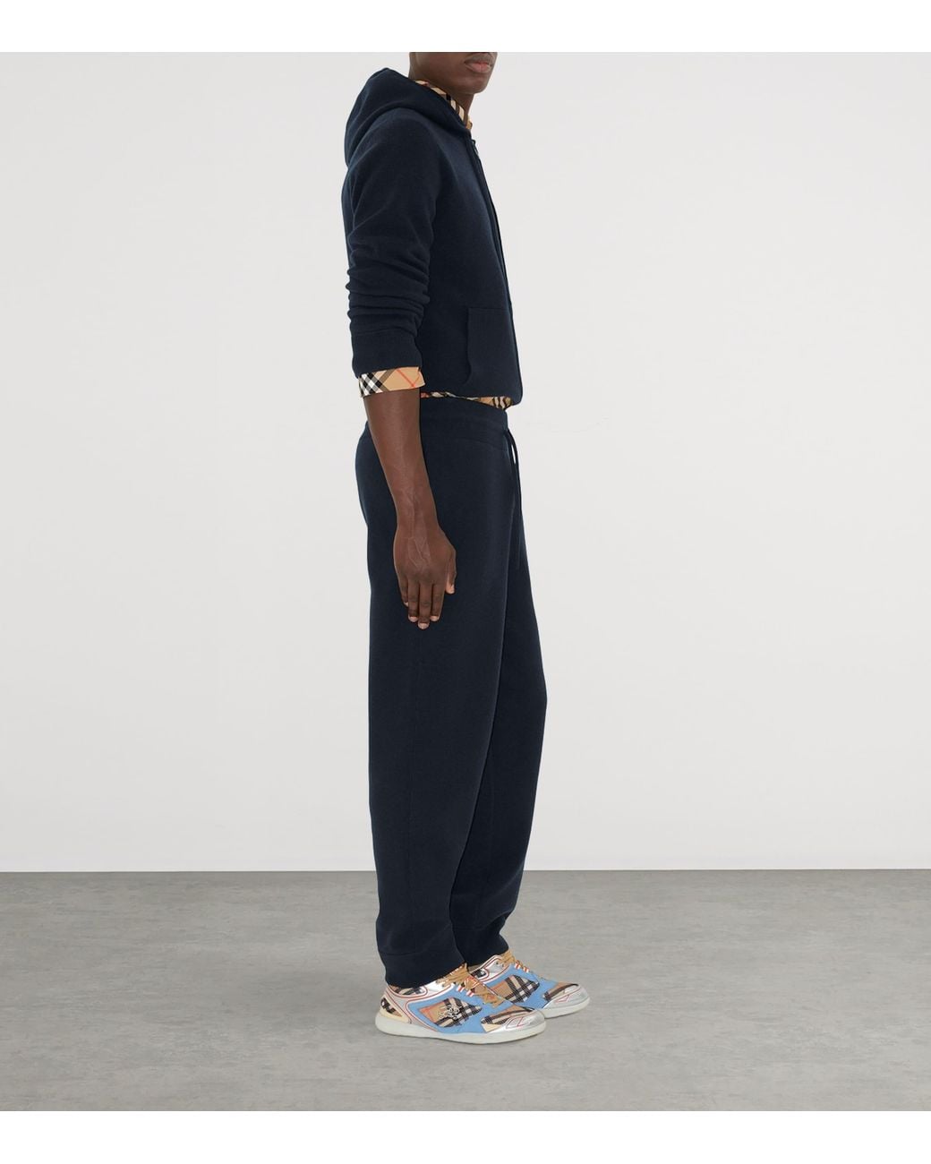 Burberry Blue Cashmere-Blend Logo Sweatpants for men