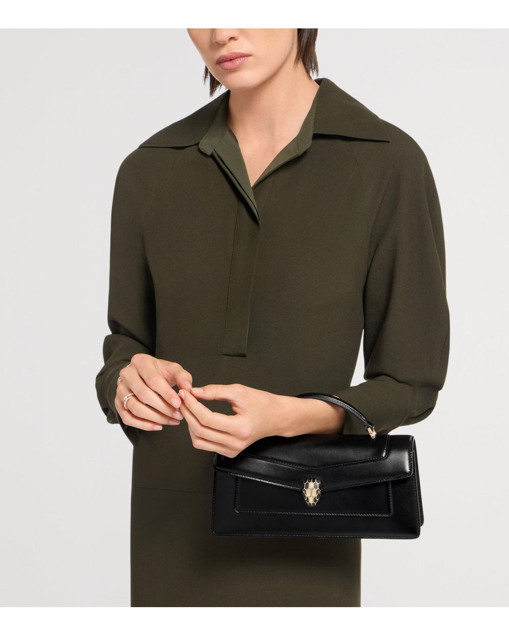 BVLGARI Black Leather Serpenti Forever Top-Handle Bag