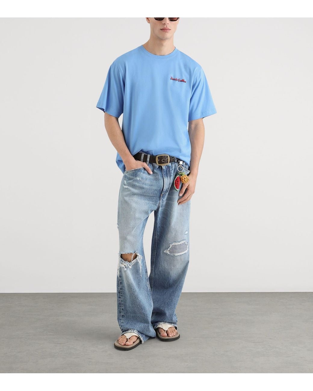 Dolce & Gabbana Blue Cotton Logo T-Shirt for men