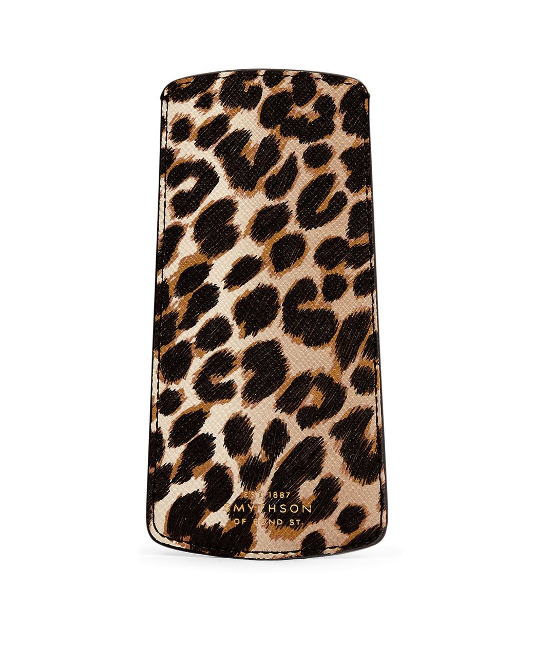 Smythson Black Panama Leather Leopard Print Glasses Case for men