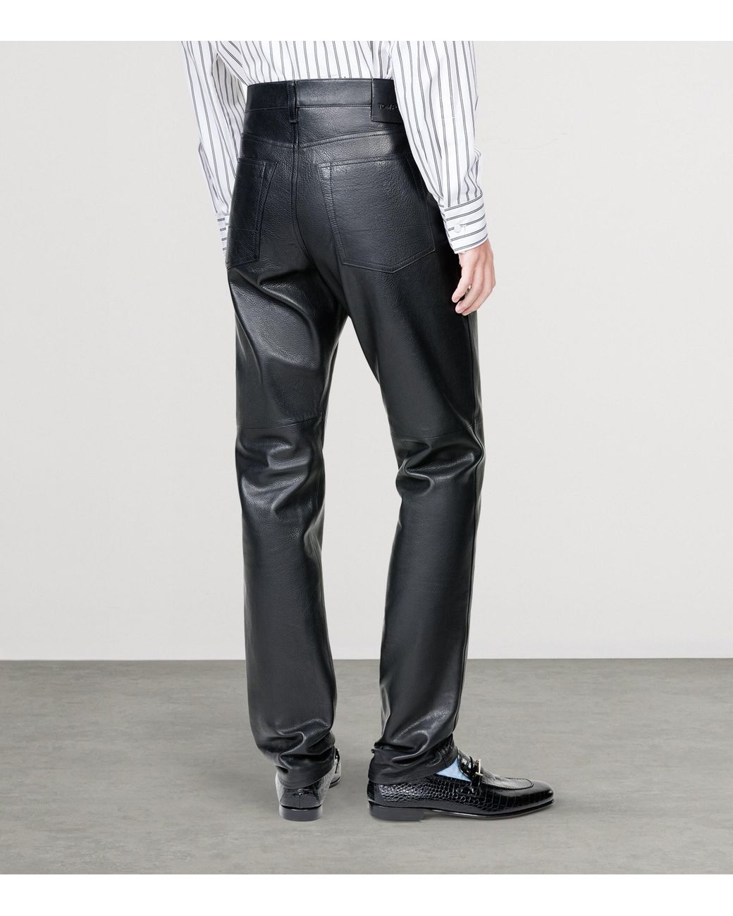 Tom Ford Gray Leather Straight Trousers for men