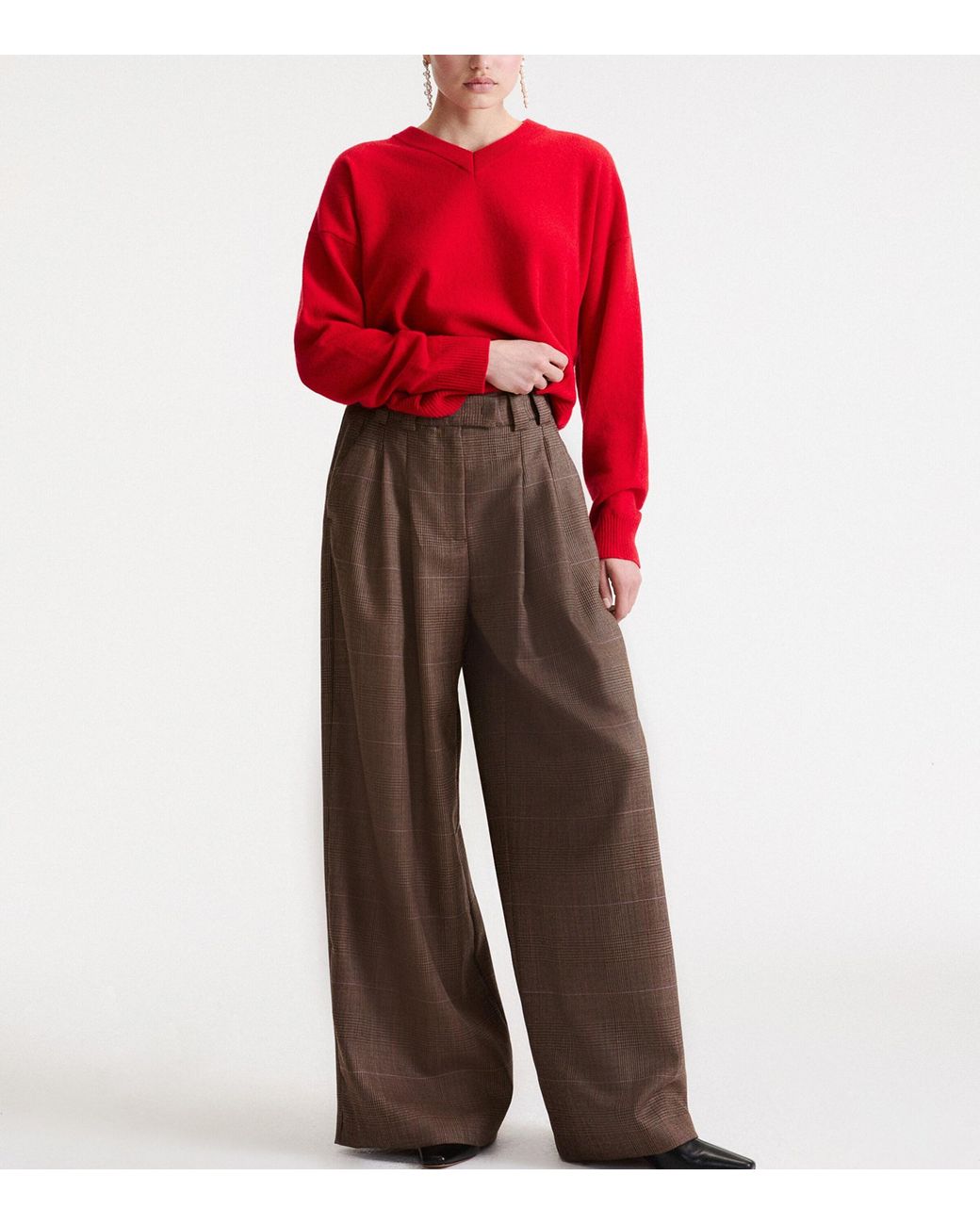 Marella Brown Virgin Wool Pleated Wide-Leg Trousers