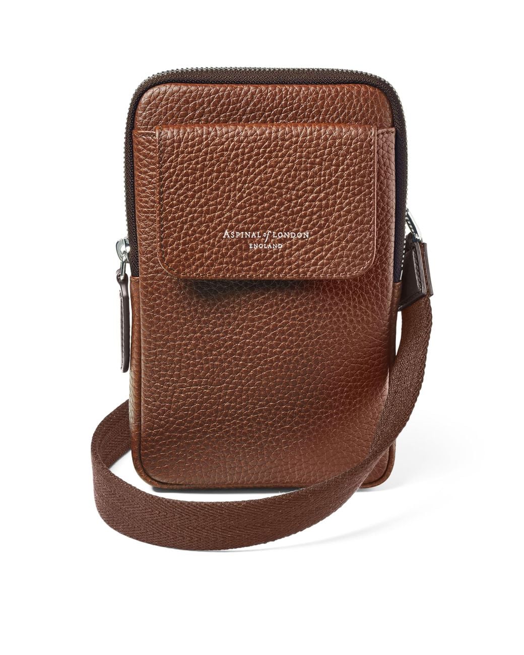Aspinal Brown Leather Cross-Body Phone Pouch for men