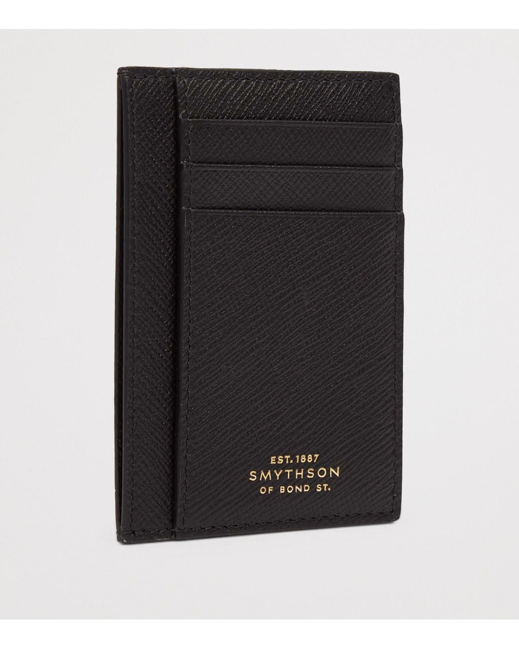 Smythson Black Panama Leather Compact Card Holder for men