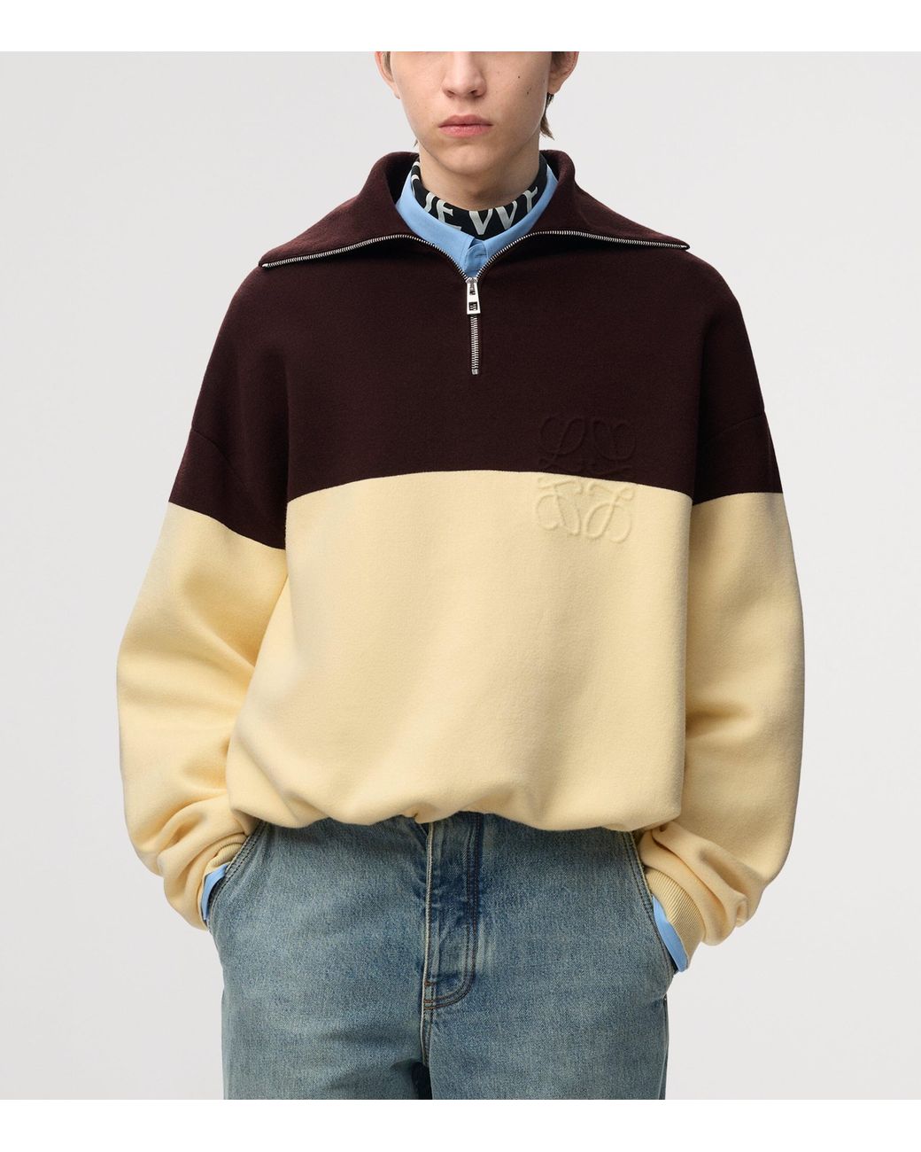 Loewe Brown Two-Tone Quarter-Zip Sweater for men