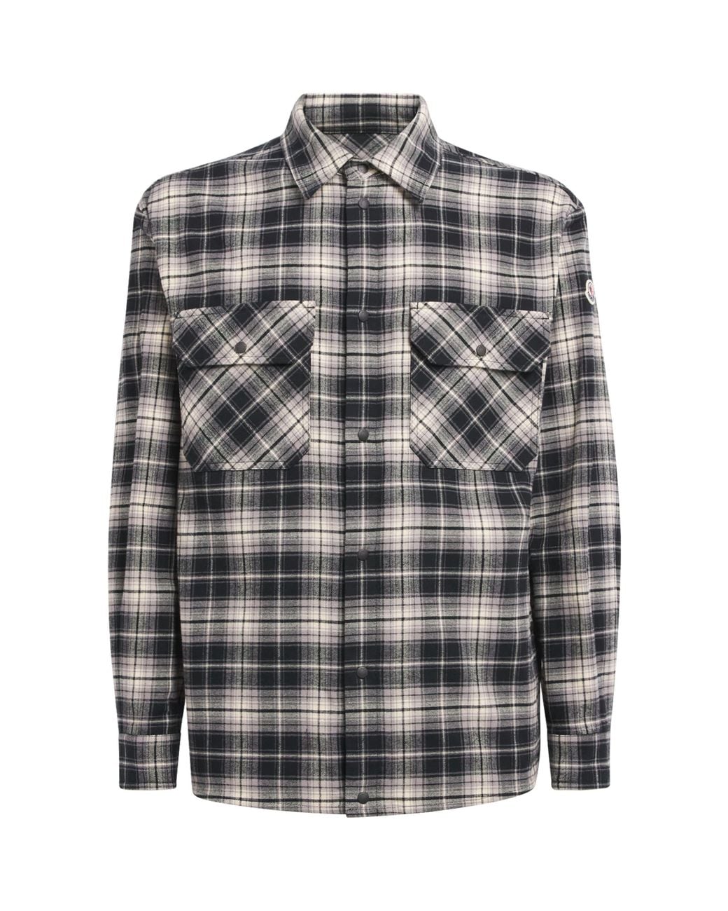 Moncler Gray Cotton Check Zip-Up Shirt for men