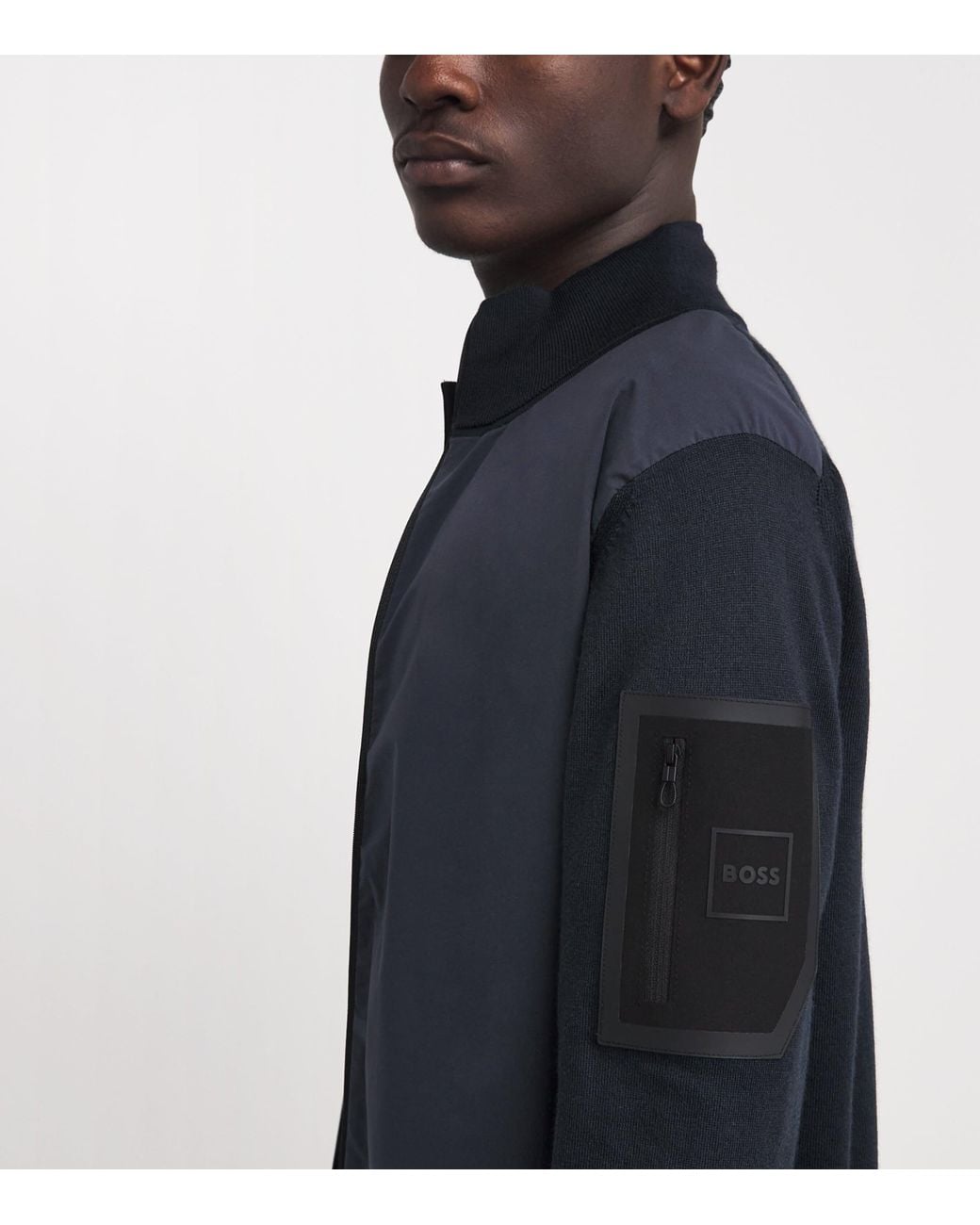 Boss Blue Knitted-Trim Hybrid Jacket for men