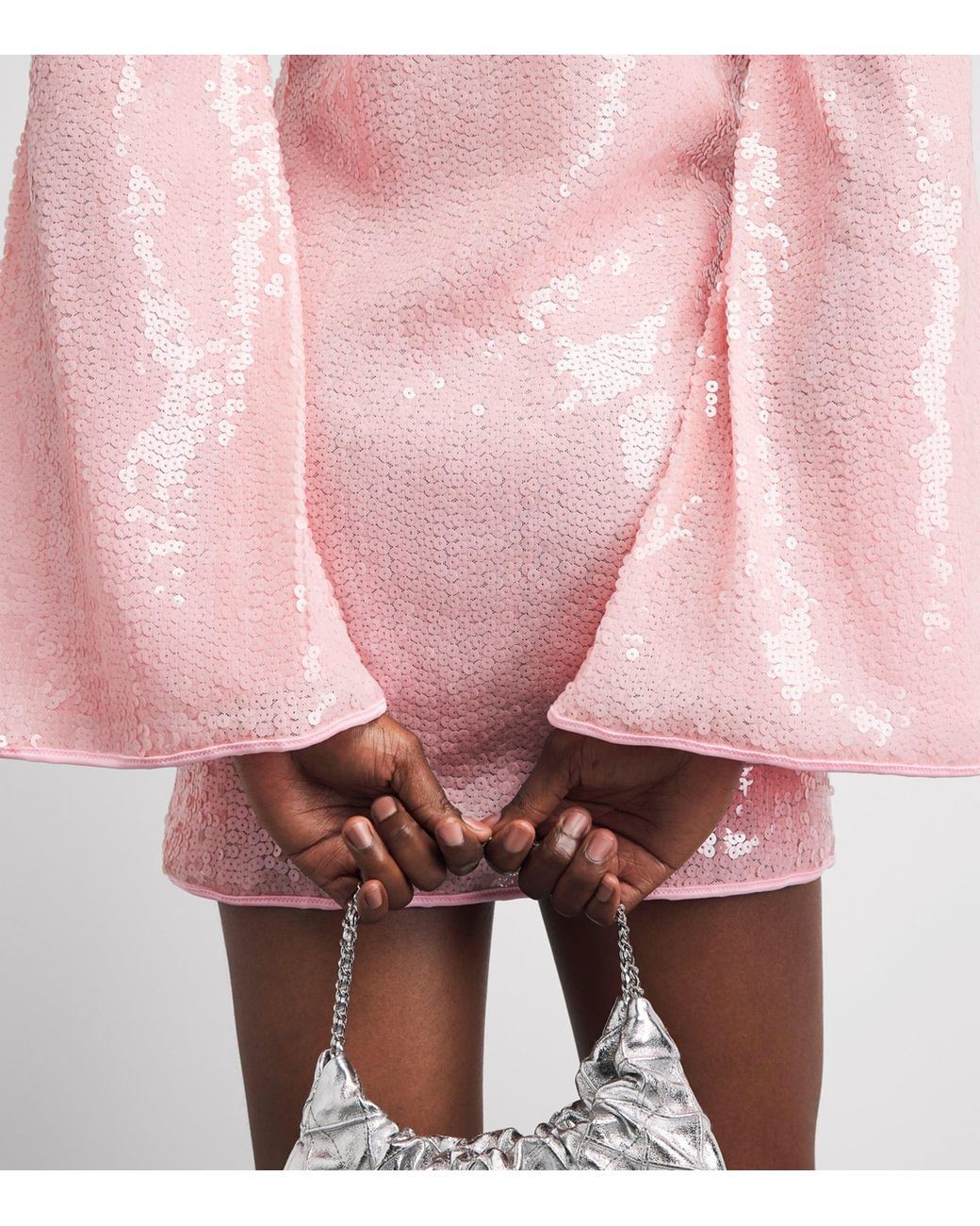 Oseree Pink Sequinned O-Ring Lumière Mini Kaftan Dress