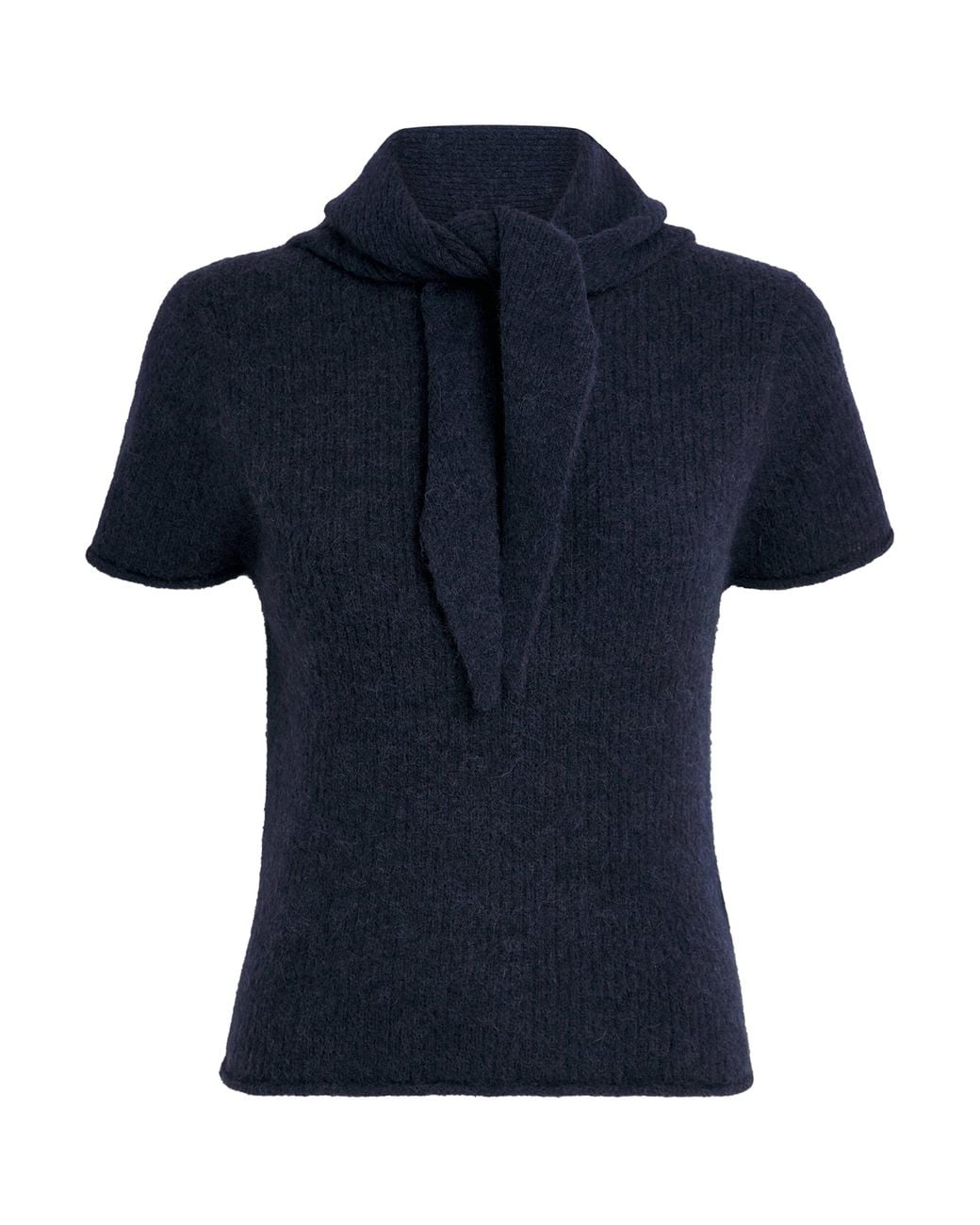 ME+EM Blue Wool-Blend Scarf Half-Zip T-Shirt