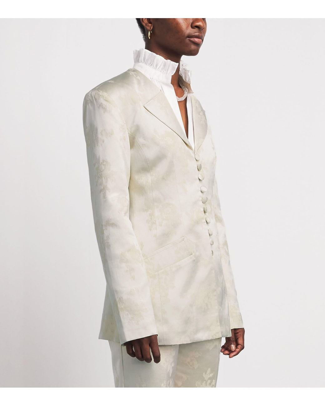 Ganni White Satin Floral Blazer
