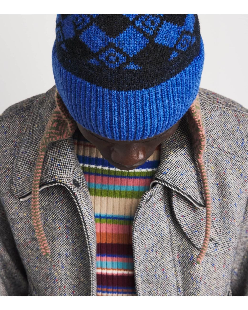 Dries Van Noten Blue Wool Jacquard Hat for men