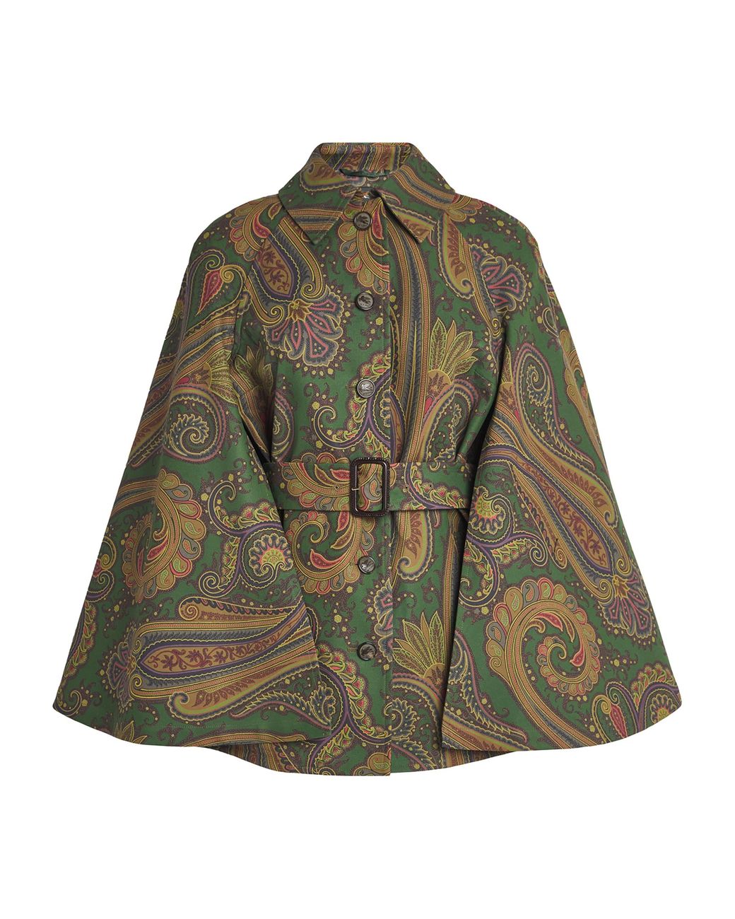 Etro Green Cotton Gabardine Paisley Cape Jacket