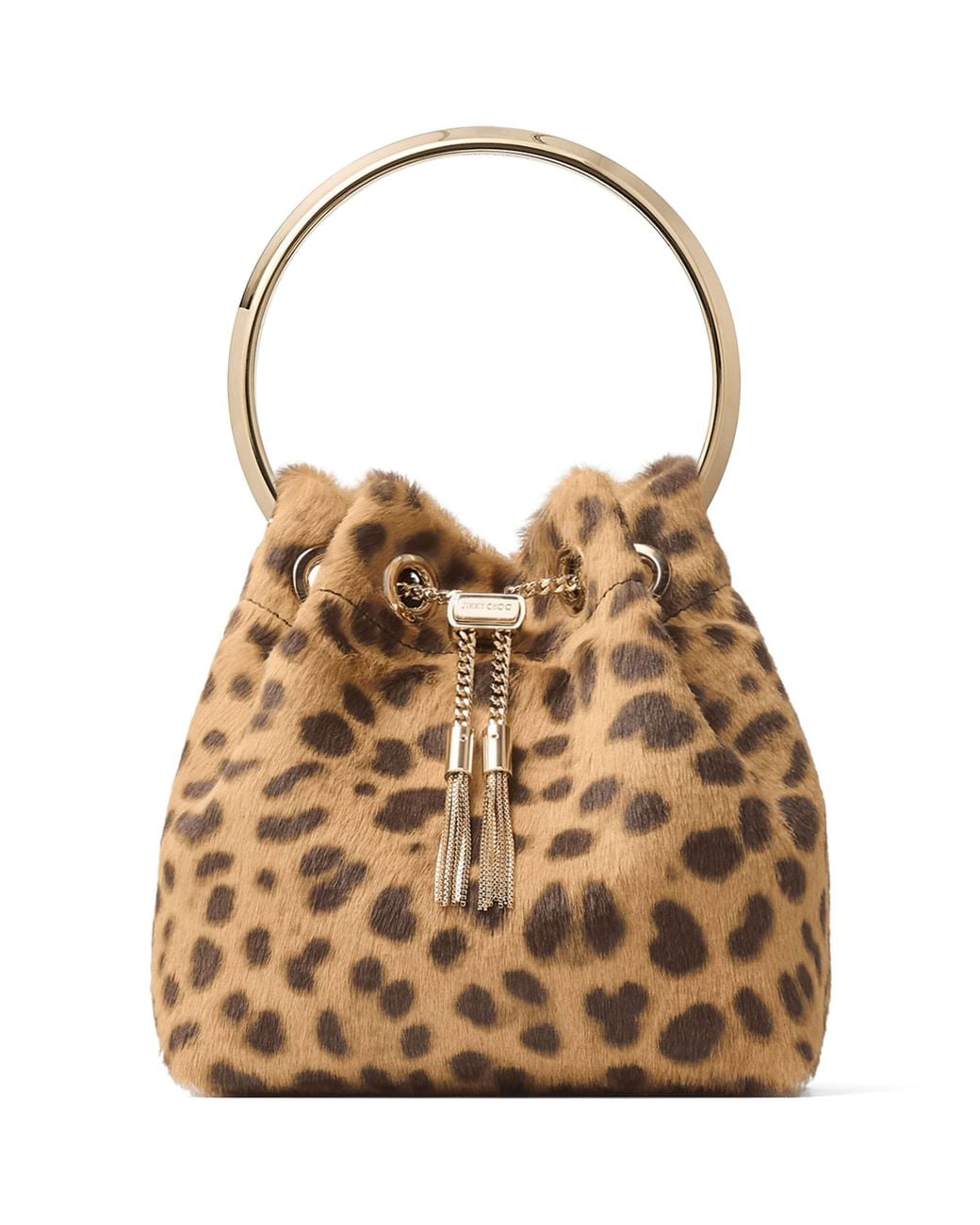 Jimmy Choo Brown Leopard Bon Bon Top-Handle Bag