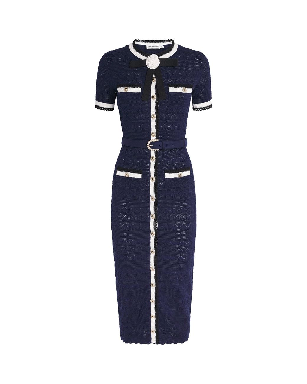 Self-Portrait Blue Knitted Belt Midi Dress