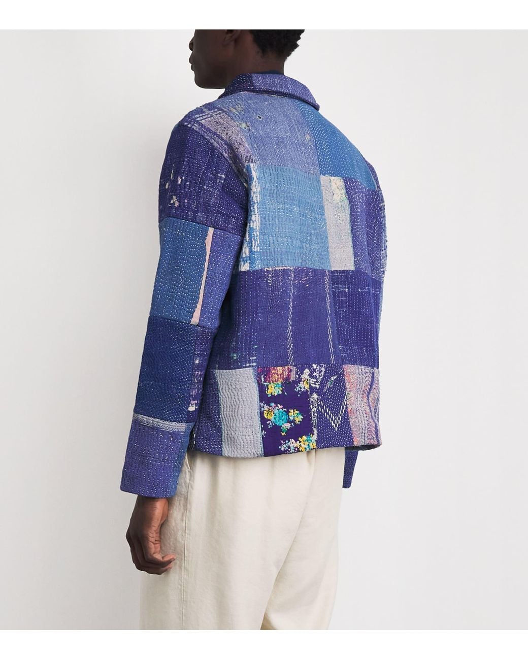 Kartik Research Blue Cotton Patchwork Jacket for men