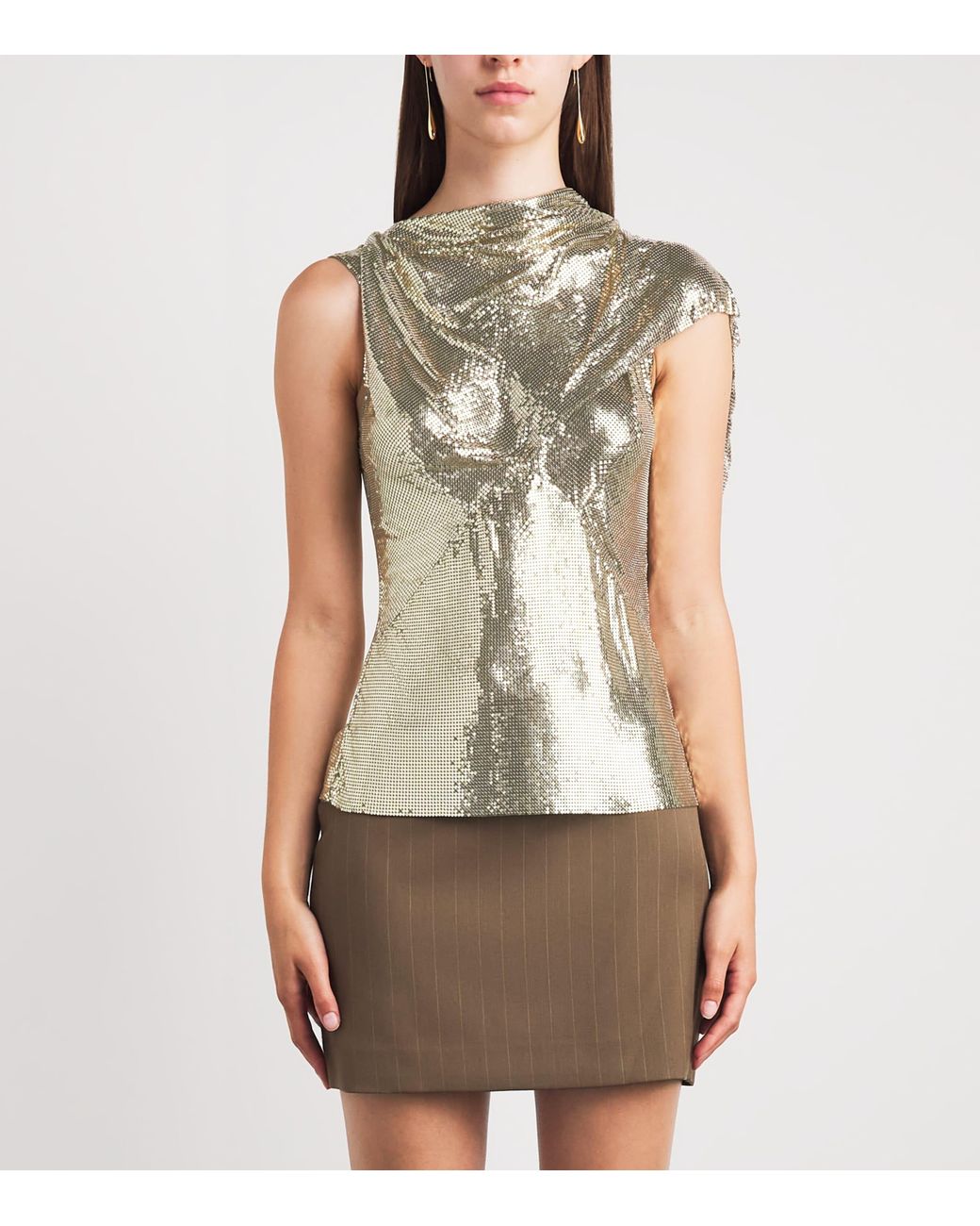 Rabanne Metallic Chainmail Draped Blouse