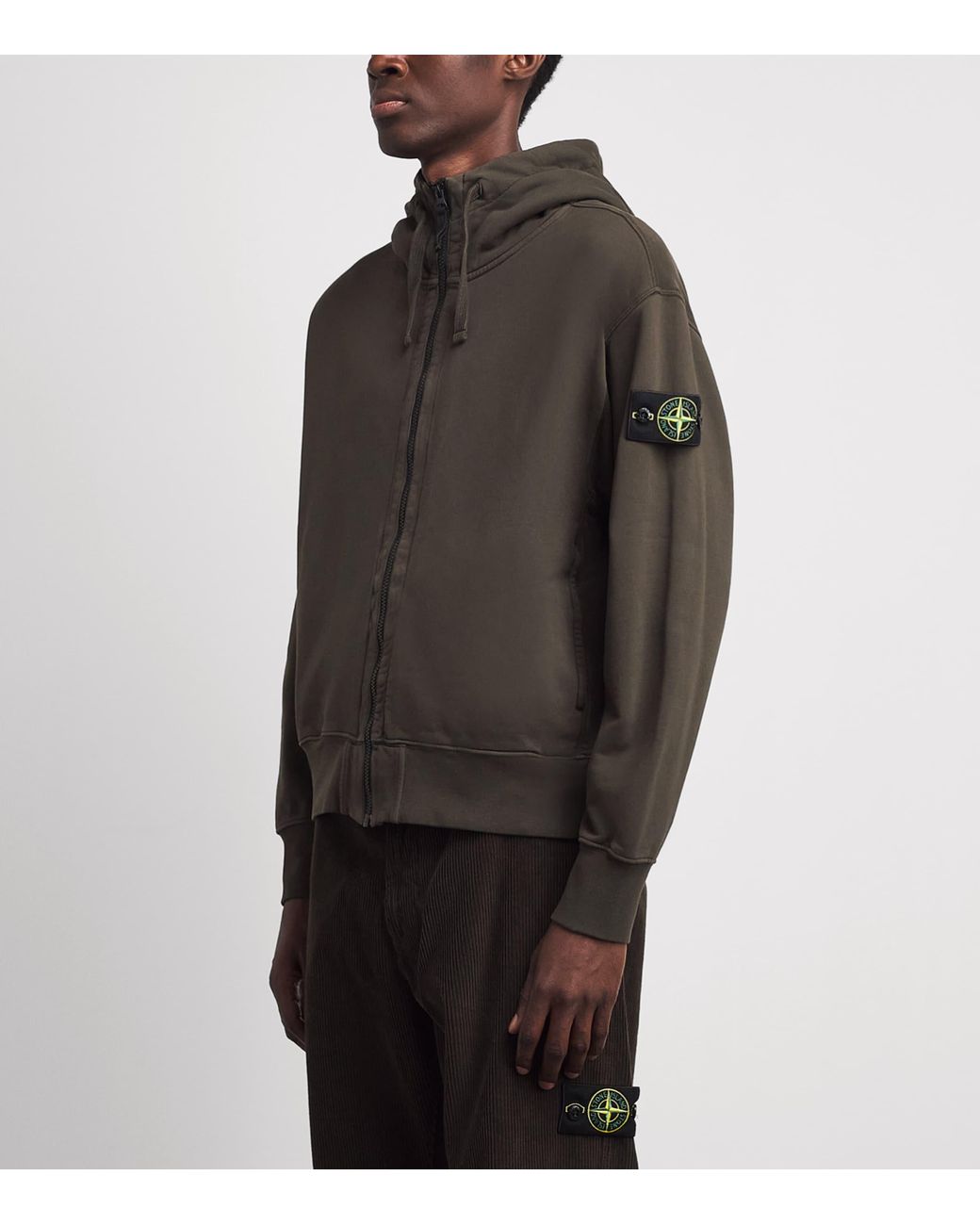 Stone Island Gray Cotton Compass Patch Hoodie for men