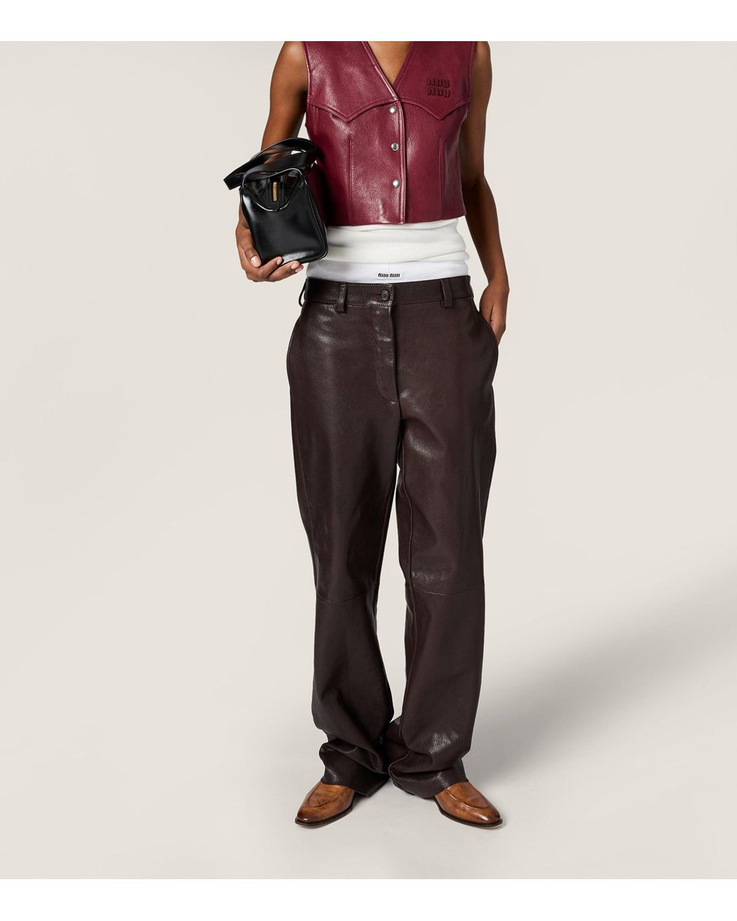 Miu Miu Brown Leather Trousers