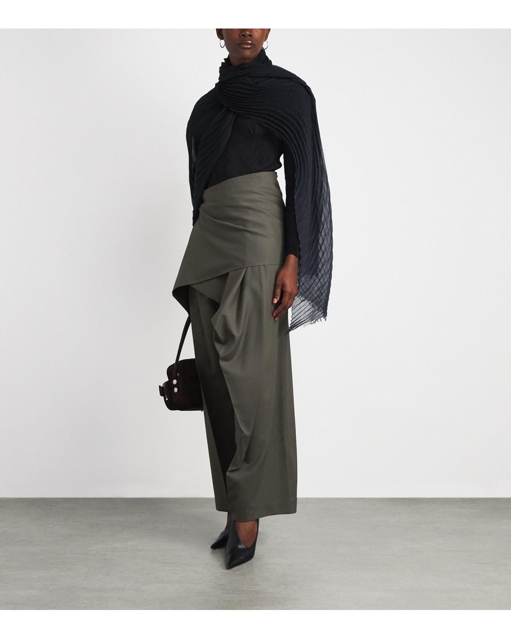 Issey Miyake Gray Wool-Blend Lustrous Wrap Trousers