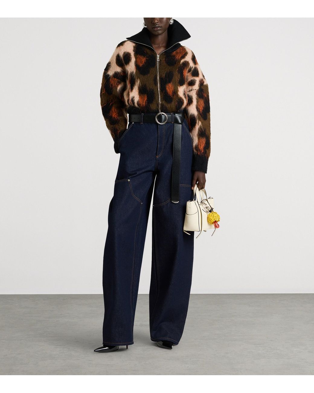 Givenchy Black Wool-Blend Leopard Knit Bomber Jacket