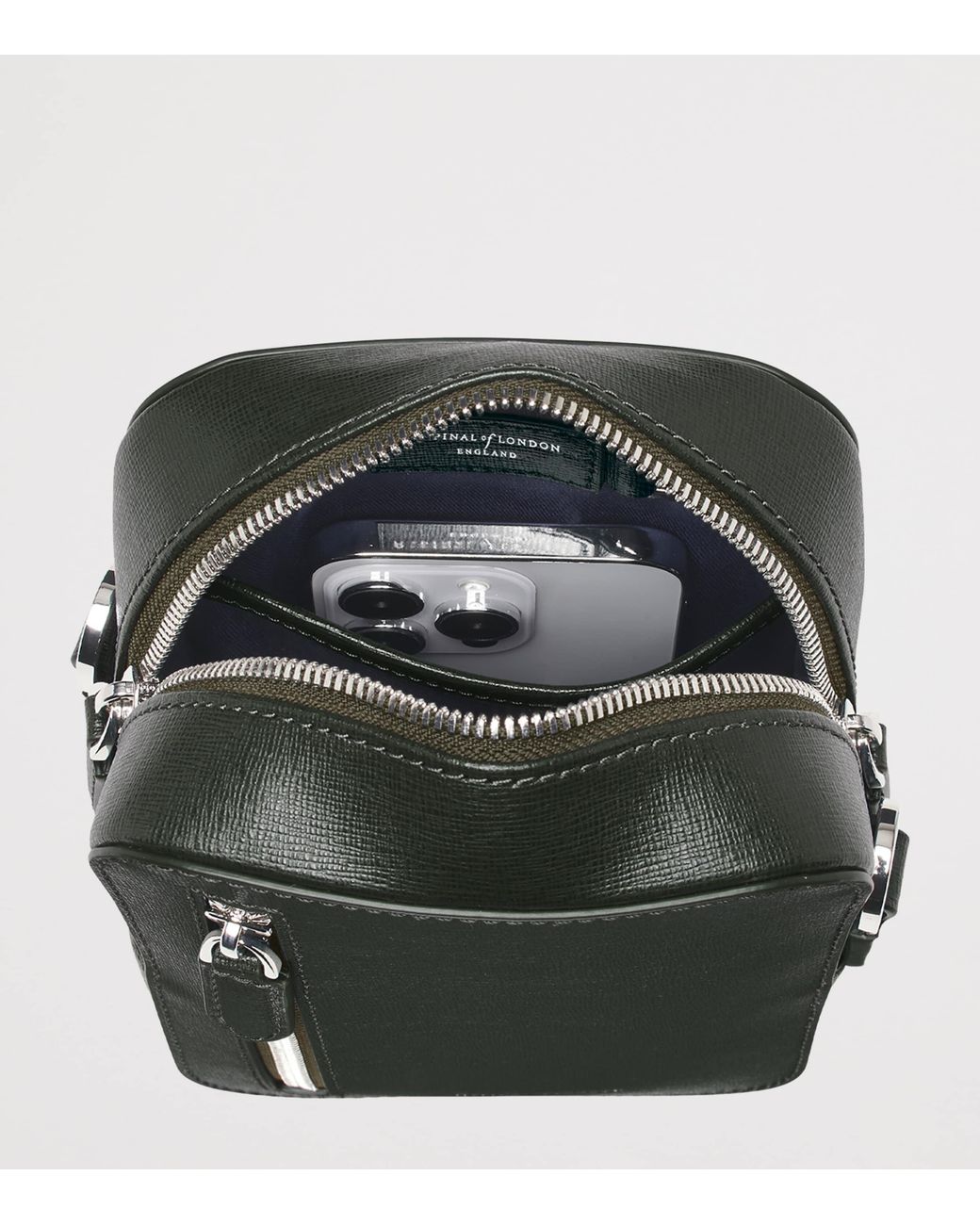Aspinal Green Leather Reporter North South Cross-Body Bag for men
