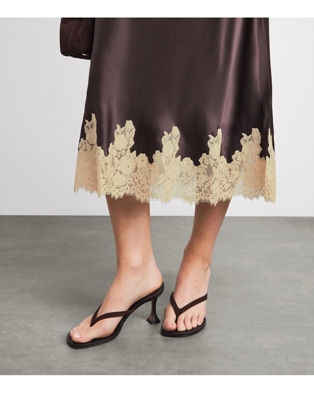 Doen Brown Silk Lace-Trim Elowen Midi Skirt