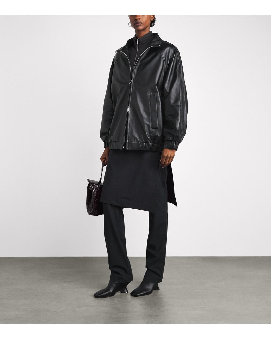Charoux Black Globe Leather Bomber Jacket