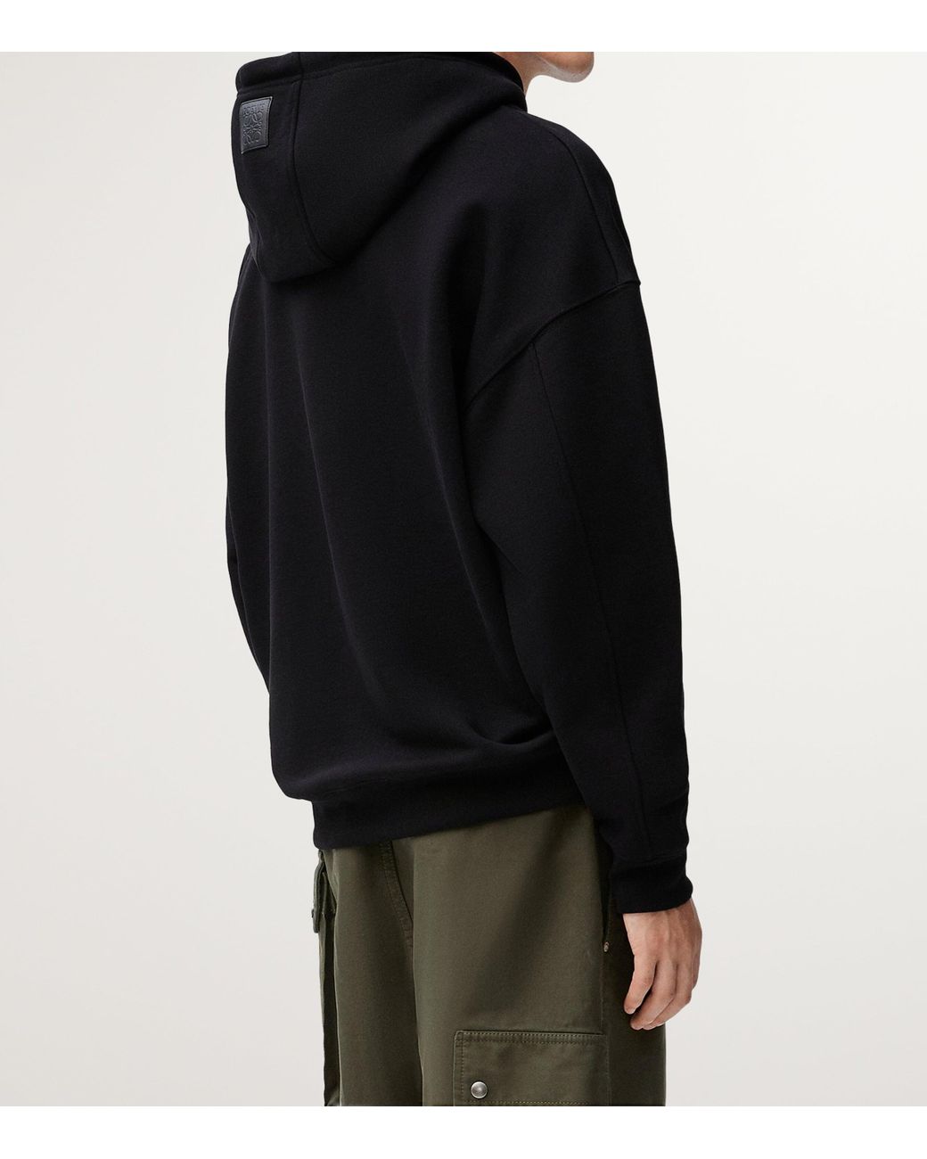 Loewe Black Cotton-Blend Leather-Anagram Hoodie for men