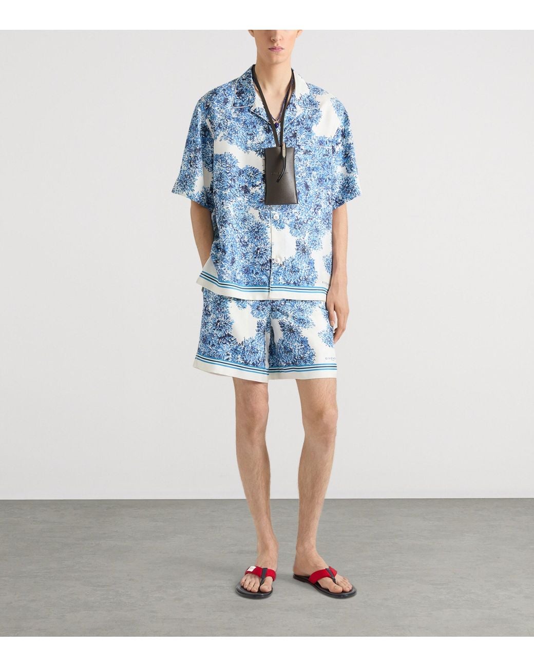 Givenchy Blue Silk Floral Couture Seam Shirt for men