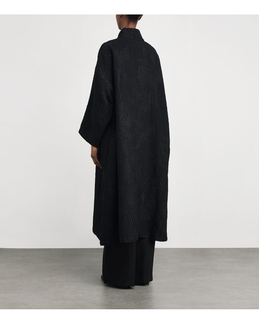 Eskandar Black Silk-Wool-Blend Stand-Collar Coat