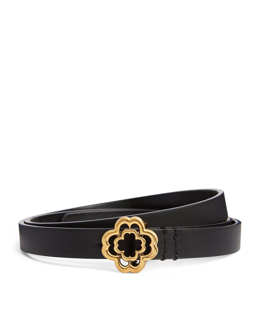 Maje Black Leather Logo Thin Belt