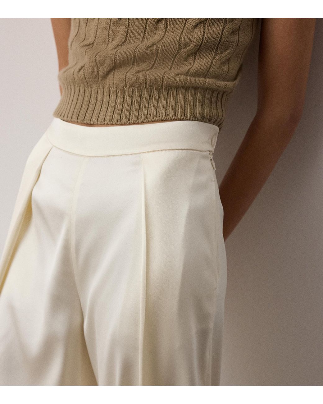 Ralph Lauren White Satin Wide-Leg Masina Trousers